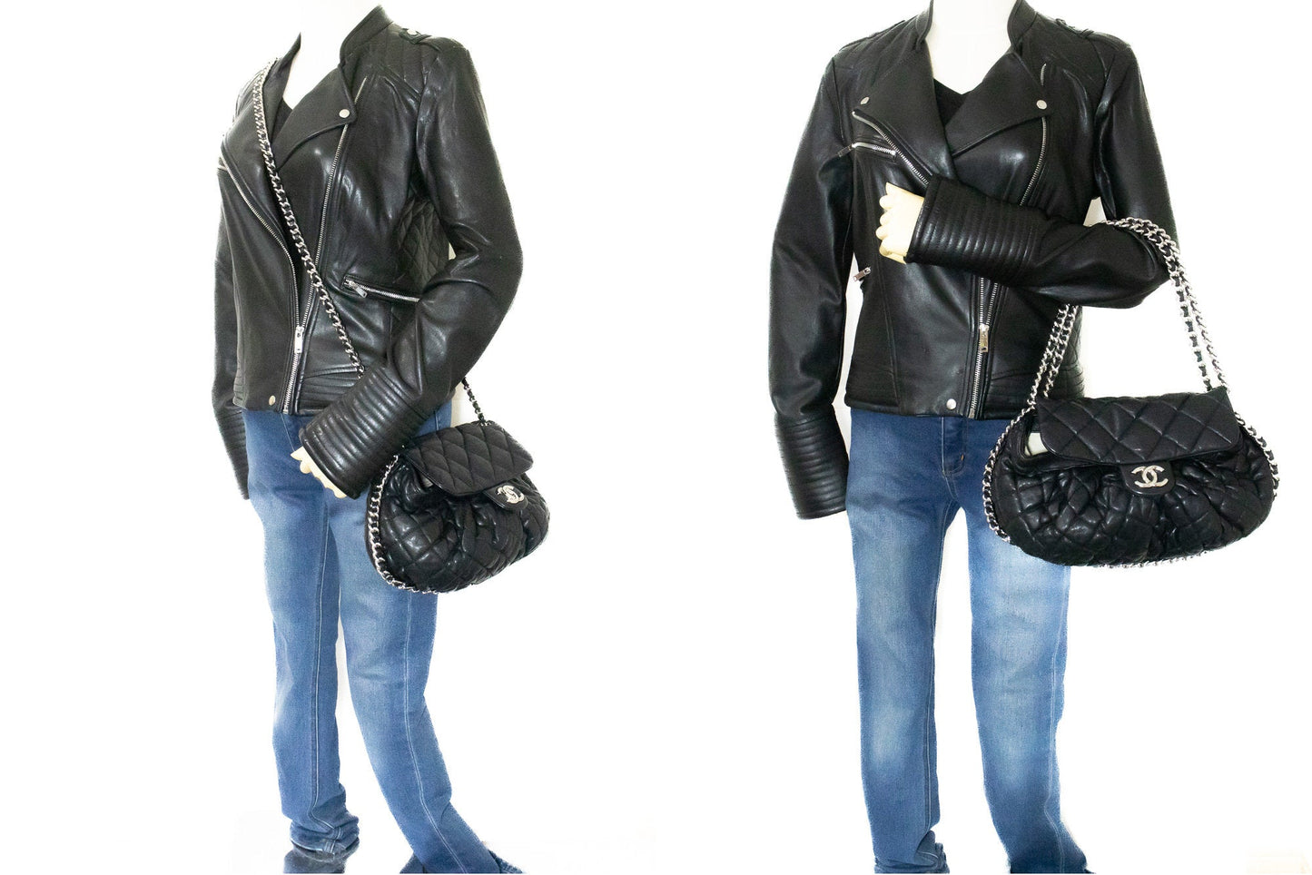 CHANEL Chain Around Shoulder Bag Crossbody Black Calfskin Leather j91