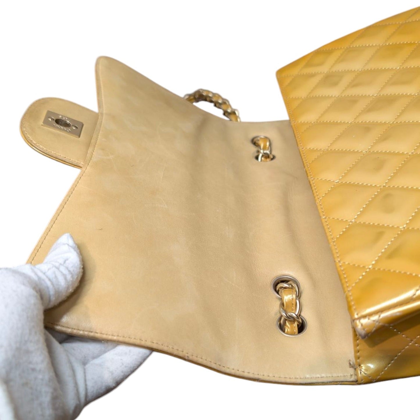 Chanel Vintage Classic Quilted Patent Single Jumbo Flap Bag