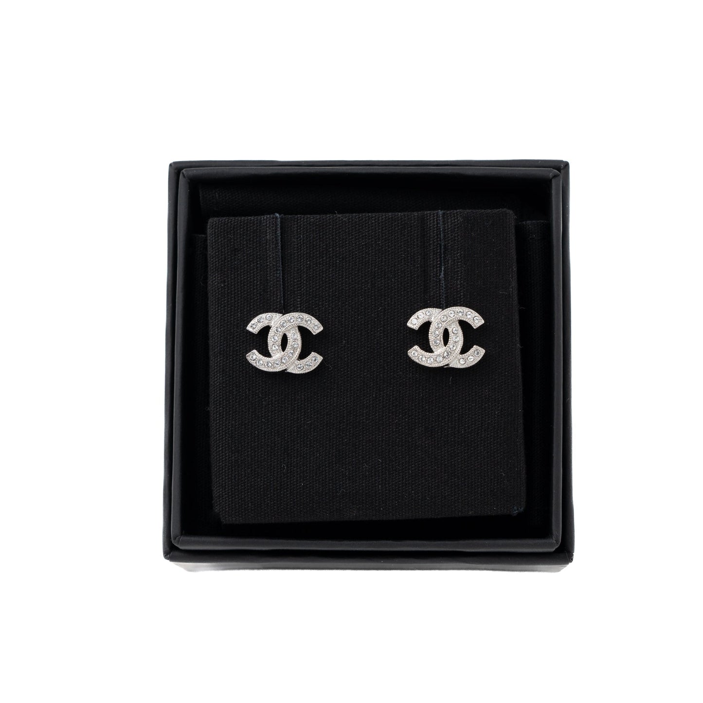 Chanel Classic Mini CC Logo Earrings Silver Tone