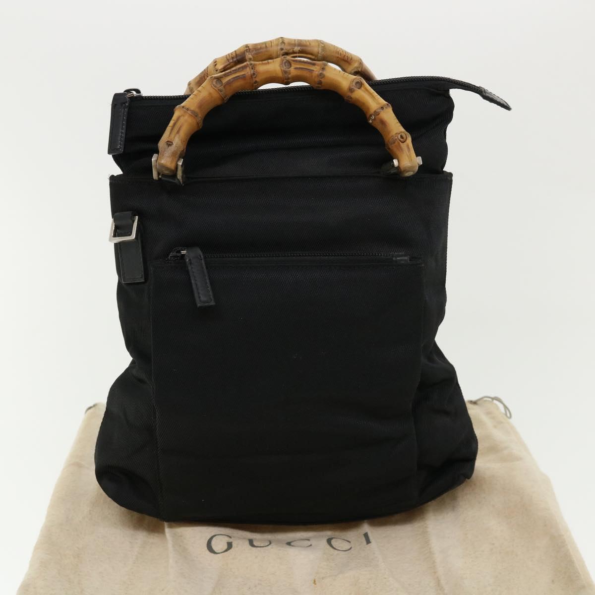 GUCCI Bamboo Hand Bag Nylon Black ki2495