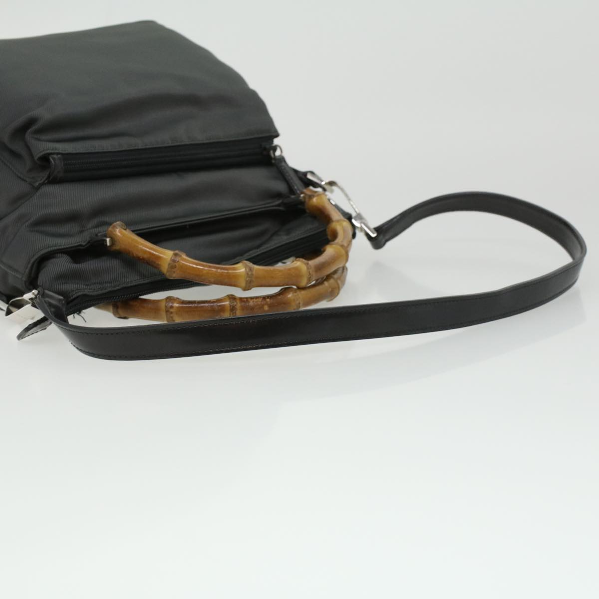 GUCCI Bamboo Hand Bag Nylon Gray ki2537