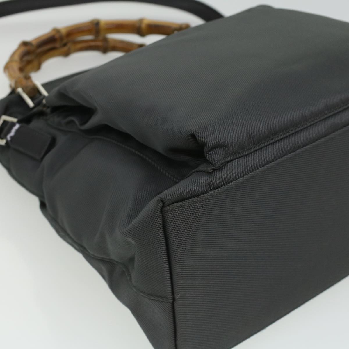 GUCCI Bamboo Hand Bag Nylon Gray ki2537