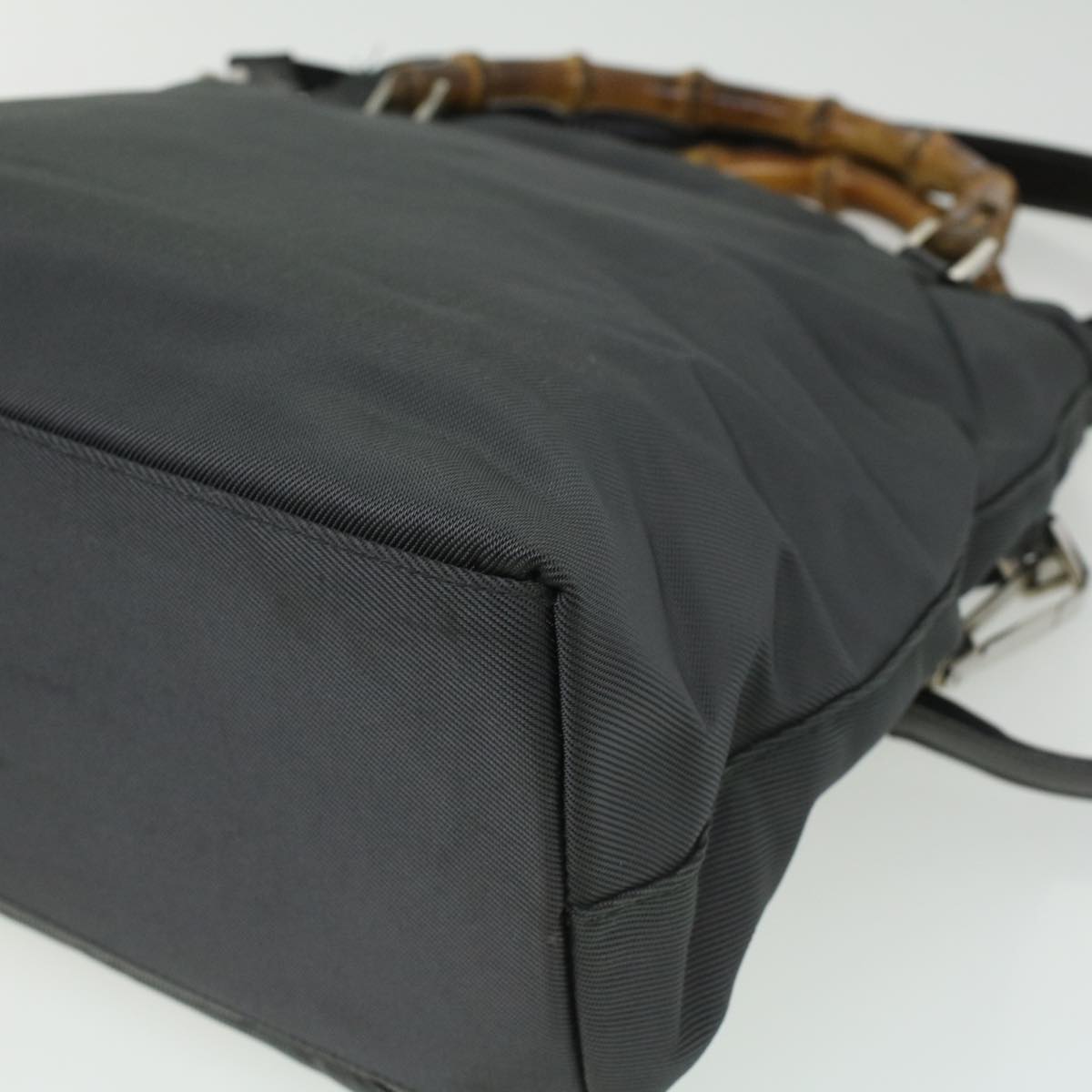 GUCCI Bamboo Hand Bag Nylon Gray ki2537