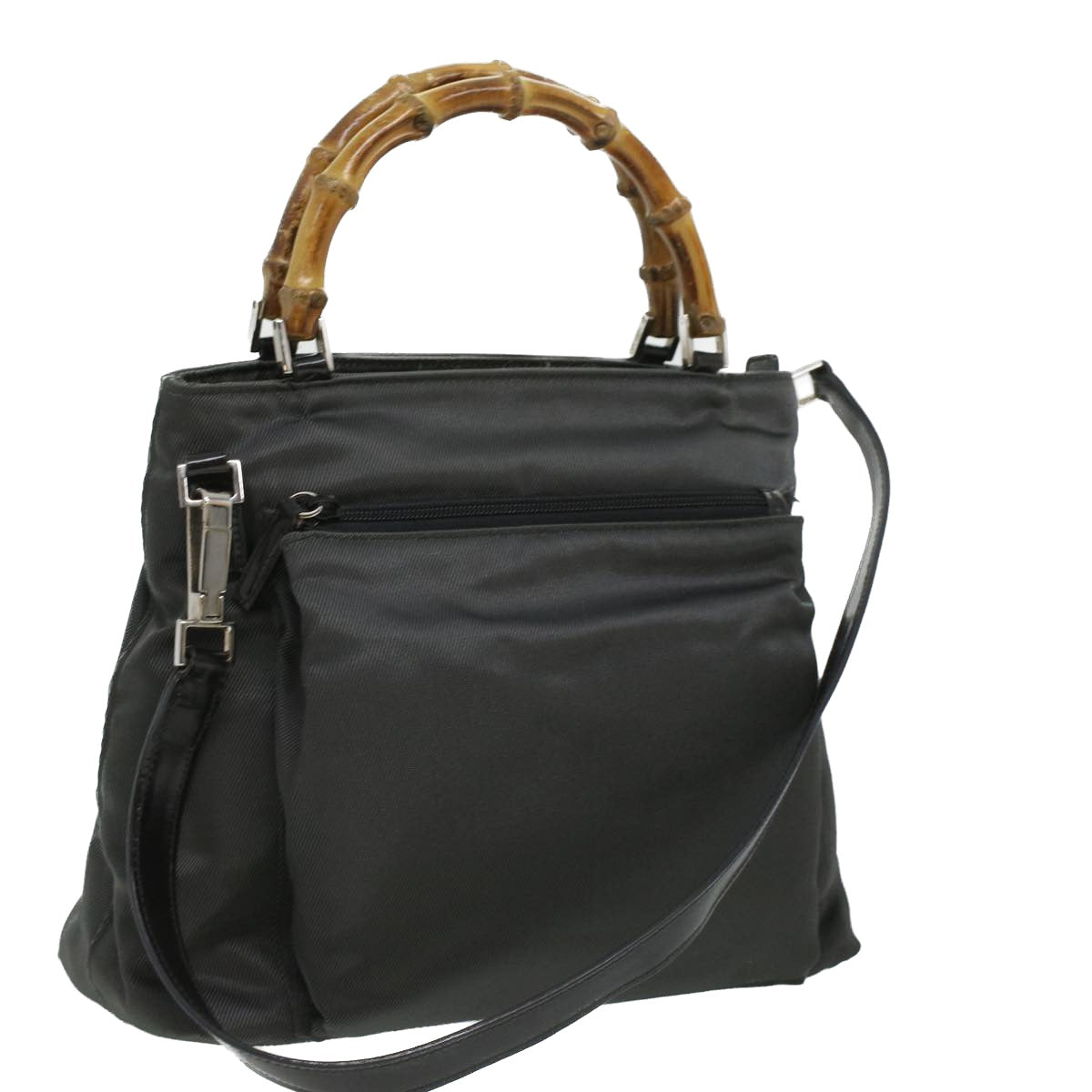GUCCI Bamboo Hand Bag Nylon Gray ki2537