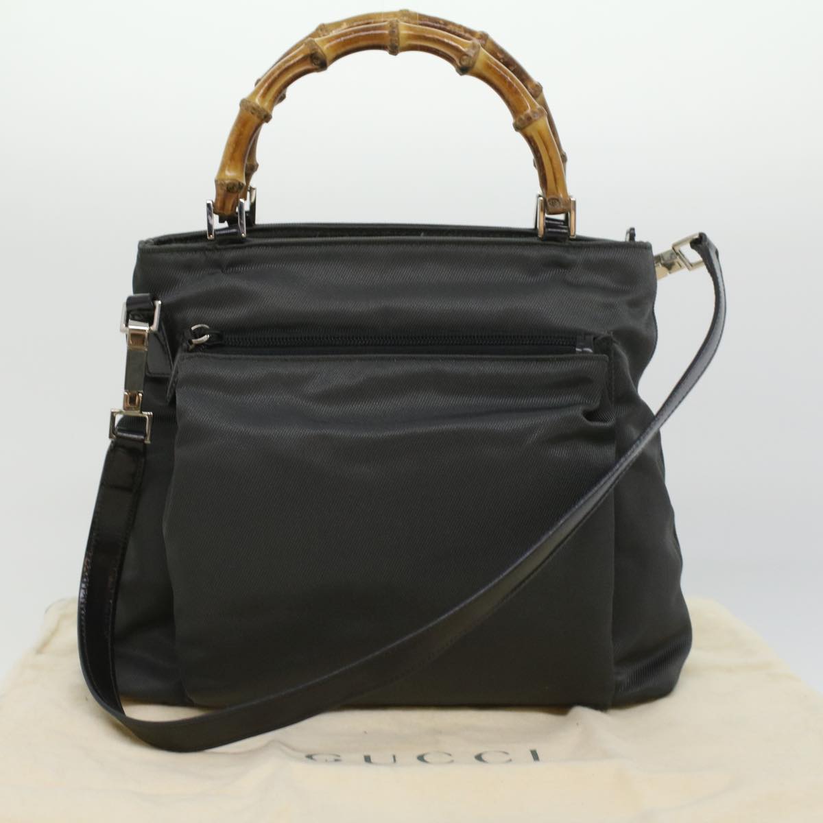GUCCI Bamboo Hand Bag Nylon Gray ki2537