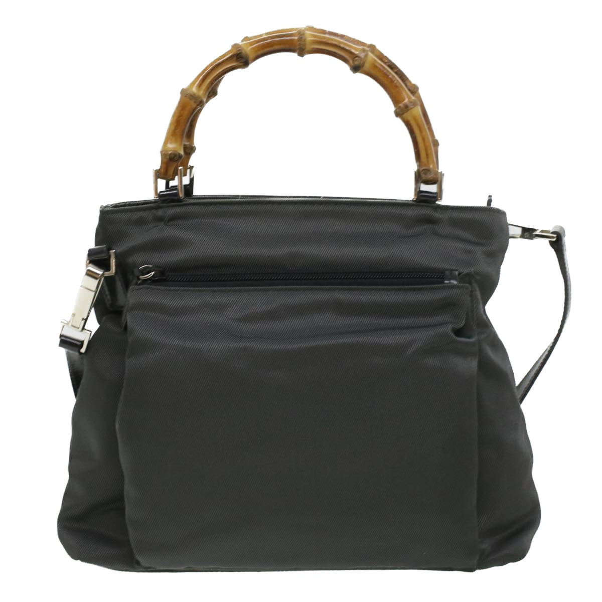 GUCCI Bamboo Hand Bag Nylon Gray ki2537