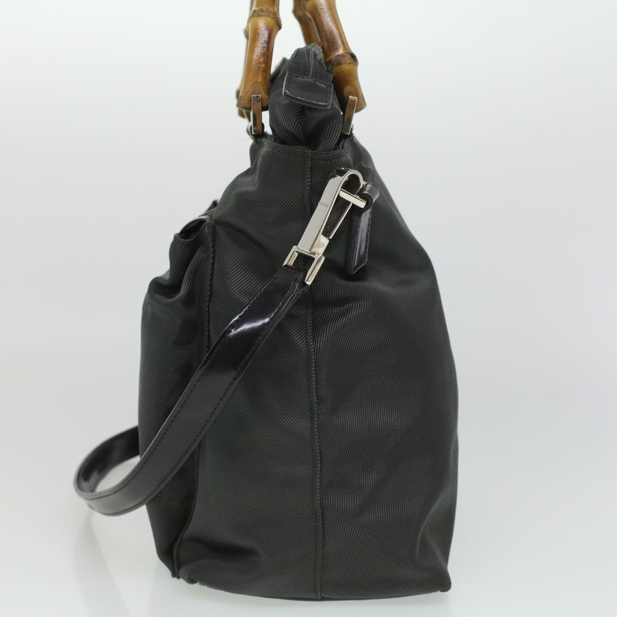 GUCCI Bamboo Hand Bag Nylon Gray ki2537