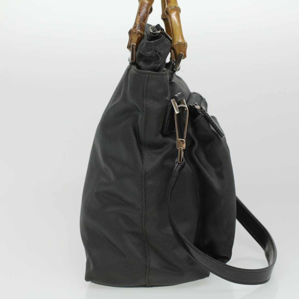 GUCCI Bamboo Hand Bag Nylon Gray ki2537
