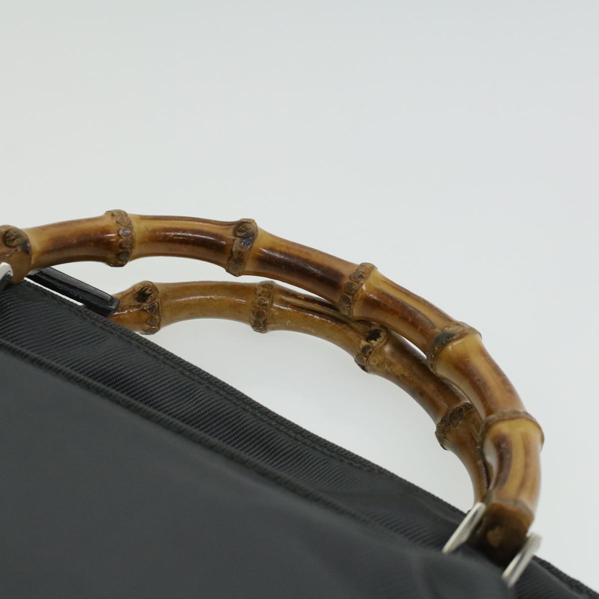 GUCCI Bamboo Hand Bag Nylon Gray ki2537