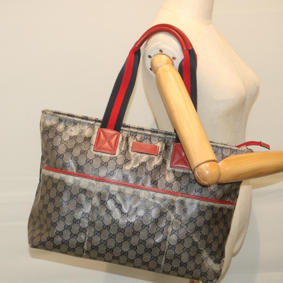 GUCCI GG Crystal Sherry Line Tote Bag Red Navy 155524 ki3721