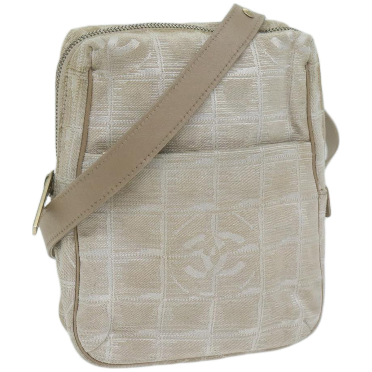 CHANEL New Travel Line Shoulder Bag Nylon Beige CC ki4086