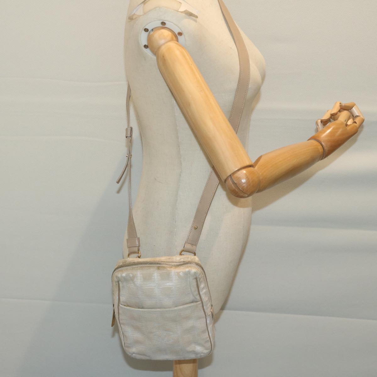 CHANEL New Travel Line Shoulder Bag Nylon Beige CC ki4086