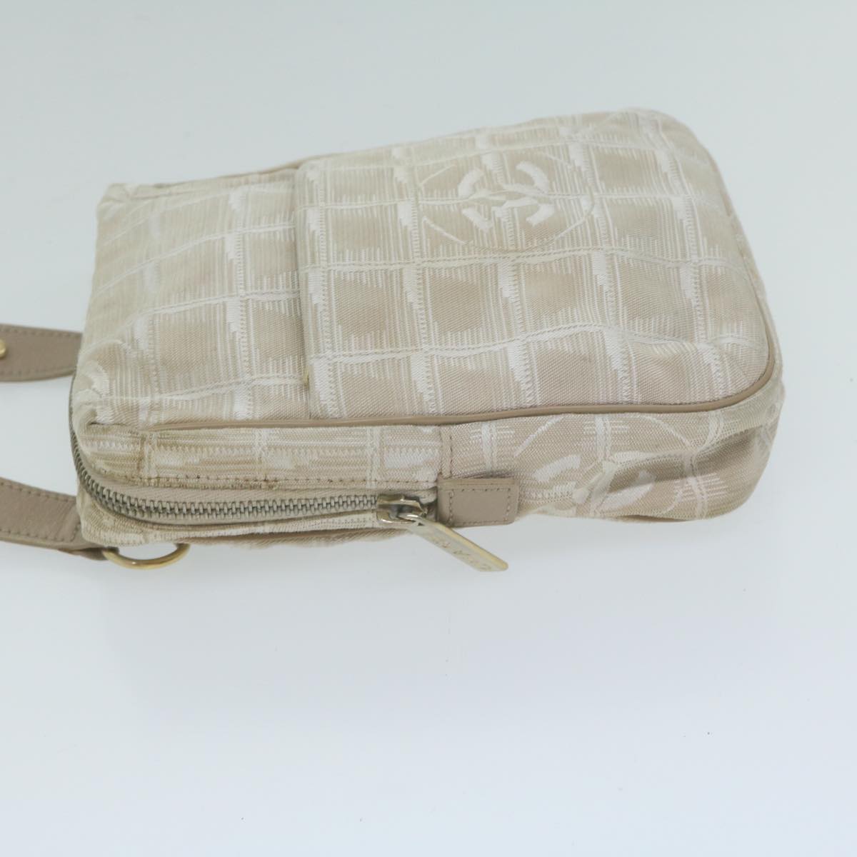 CHANEL New Travel Line Shoulder Bag Nylon Beige CC ki4086