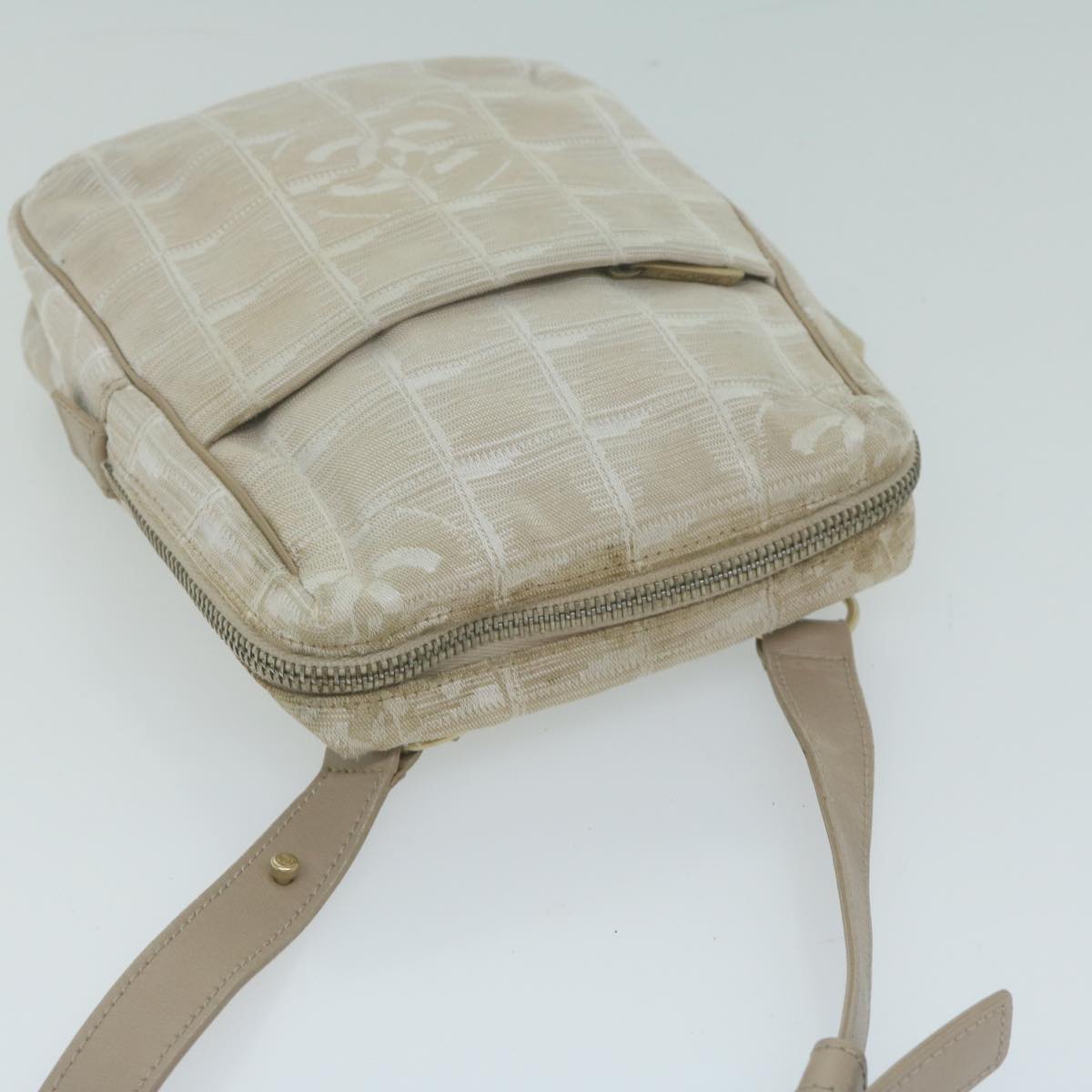 CHANEL New Travel Line Shoulder Bag Nylon Beige CC ki4086
