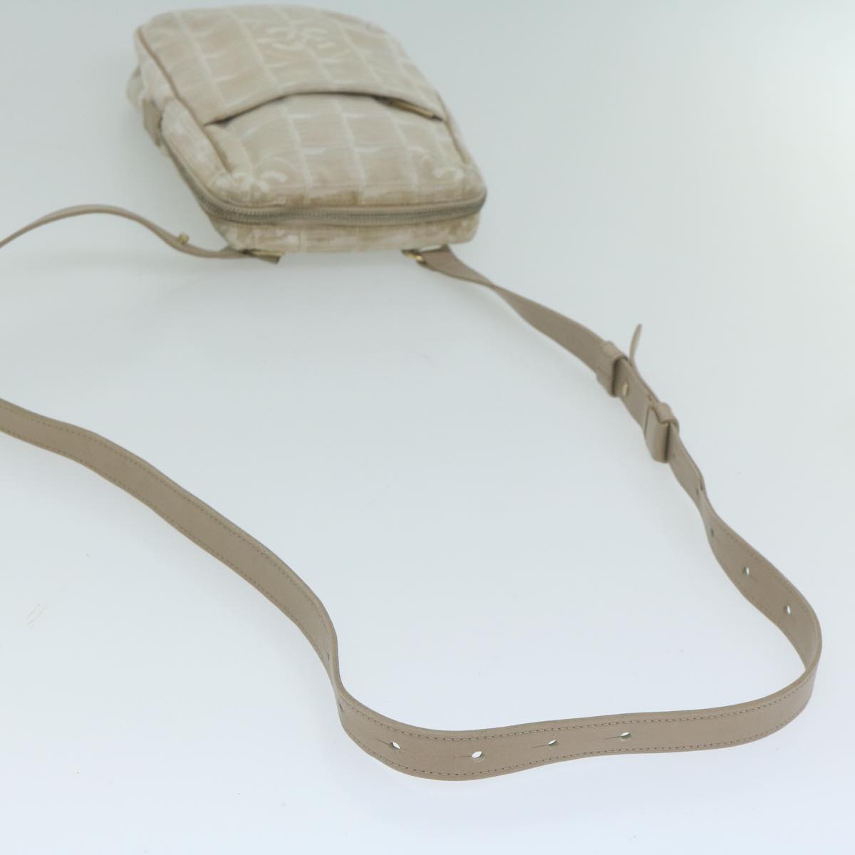 CHANEL New Travel Line Shoulder Bag Nylon Beige CC ki4086