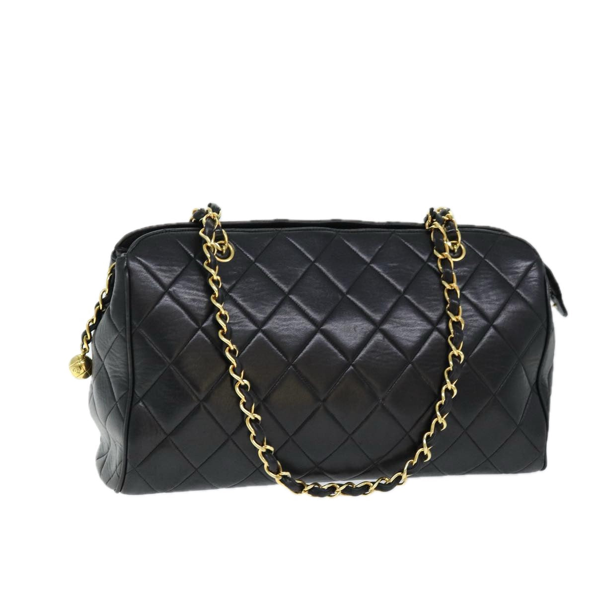 CHANEL Matelasse Chain Shoulder Bag Lamb Skin Black CC ki4411