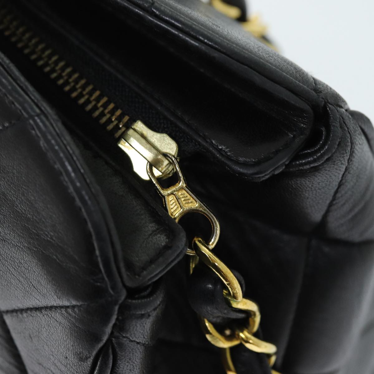 CHANEL Matelasse Chain Shoulder Bag Lamb Skin Black CC ki4411