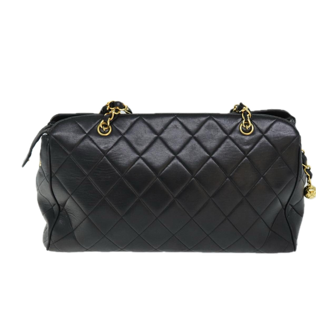 CHANEL Matelasse Chain Shoulder Bag Lamb Skin Black CC ki4411