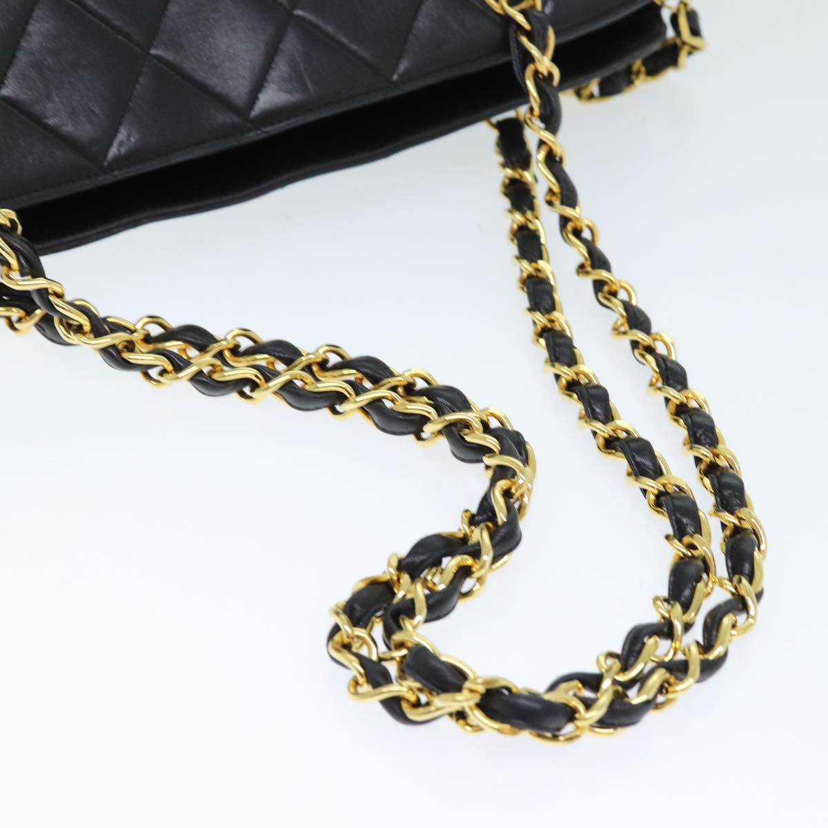 CHANEL Matelasse Chain Shoulder Bag Lamb Skin Black CC ki4411