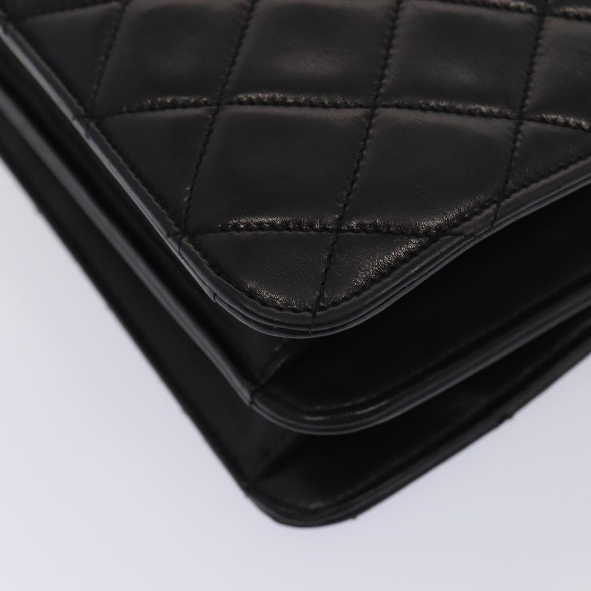 CHANEL Matelasse Business Bag Lamb Skin 2way Black Gold CC ki4737
