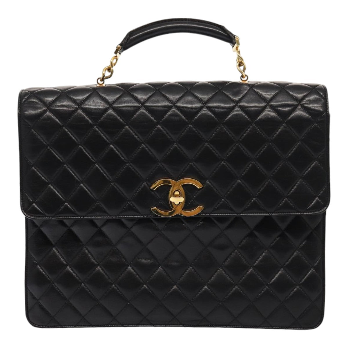 CHANEL Matelasse Business Bag Lamb Skin 2way Black Gold CC ki4737