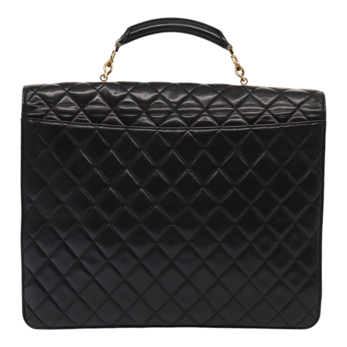 CHANEL Matelasse Business Bag Lamb Skin 2way Black Gold CC ki4737