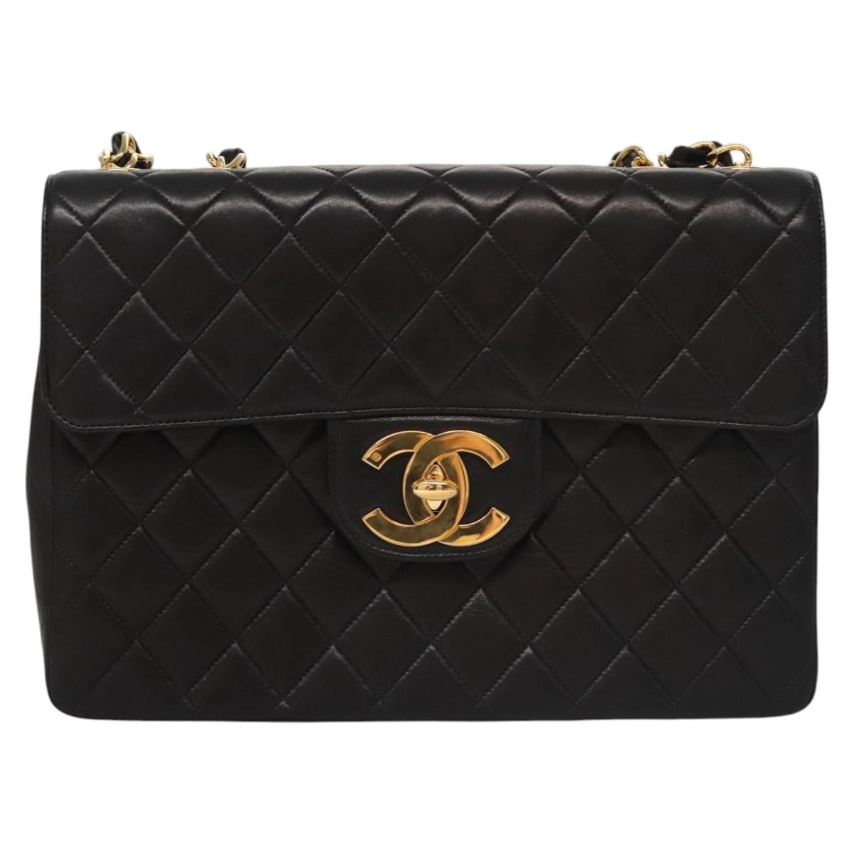 CHANEL Big Matelasse Chain Shoulder Bag Lamb Skin Black CC ki5433A