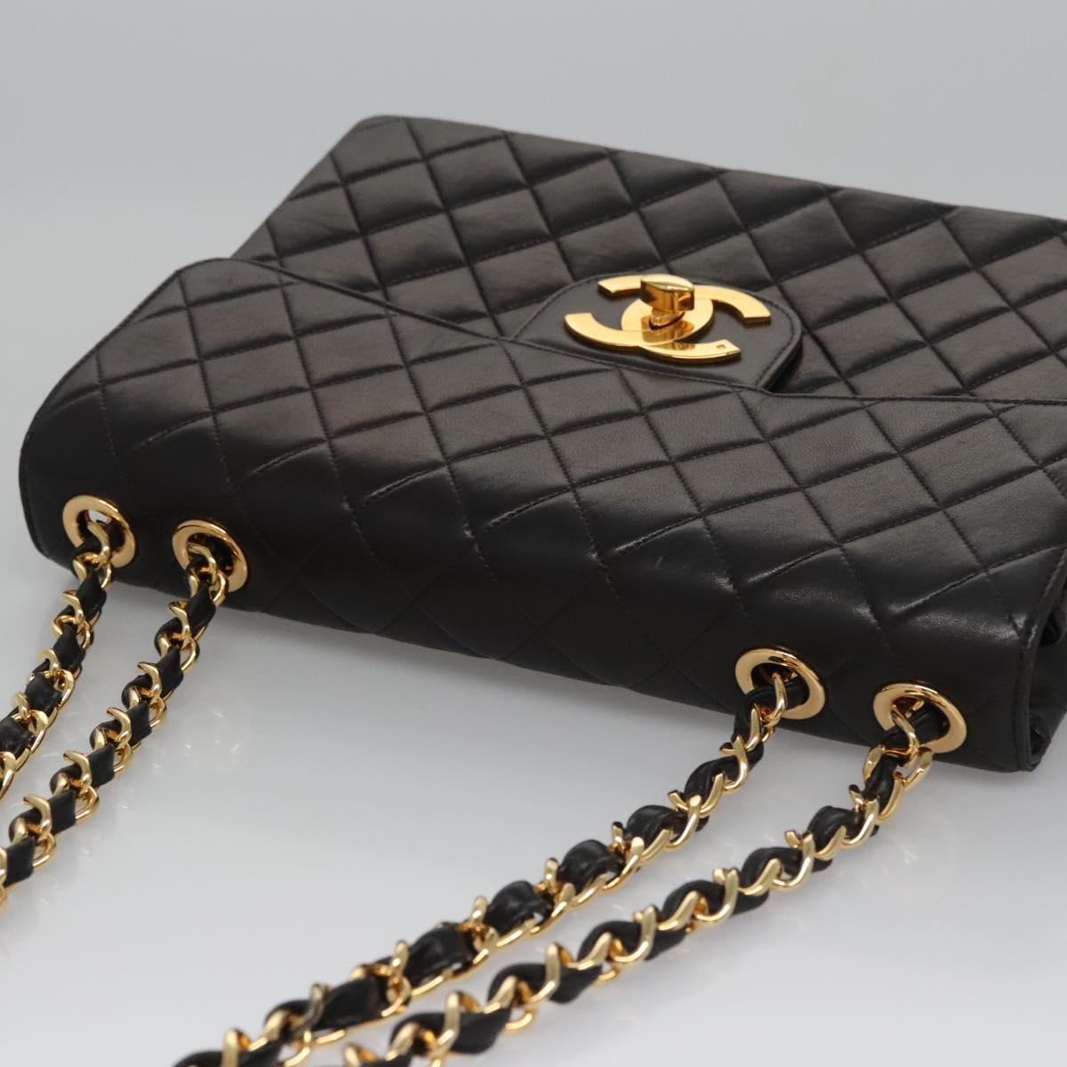 CHANEL Big Matelasse Chain Shoulder Bag Lamb Skin Black CC ki5433A