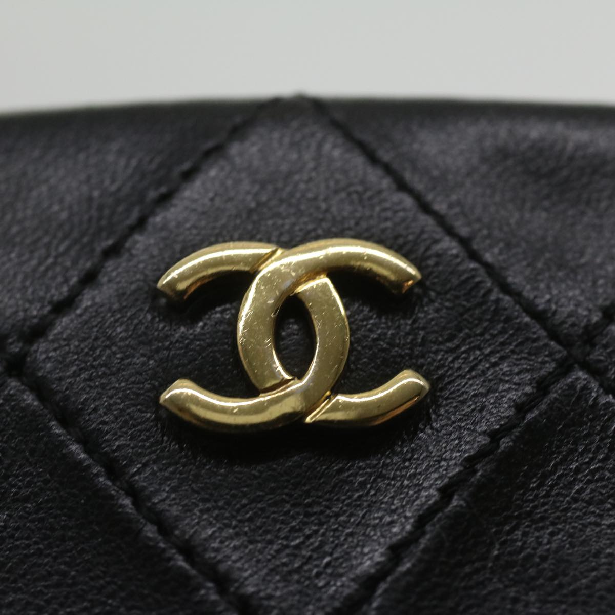CHANEL Matelasse Clasp Chain Shoulder Bag Lamb Skin Black CC kk164
