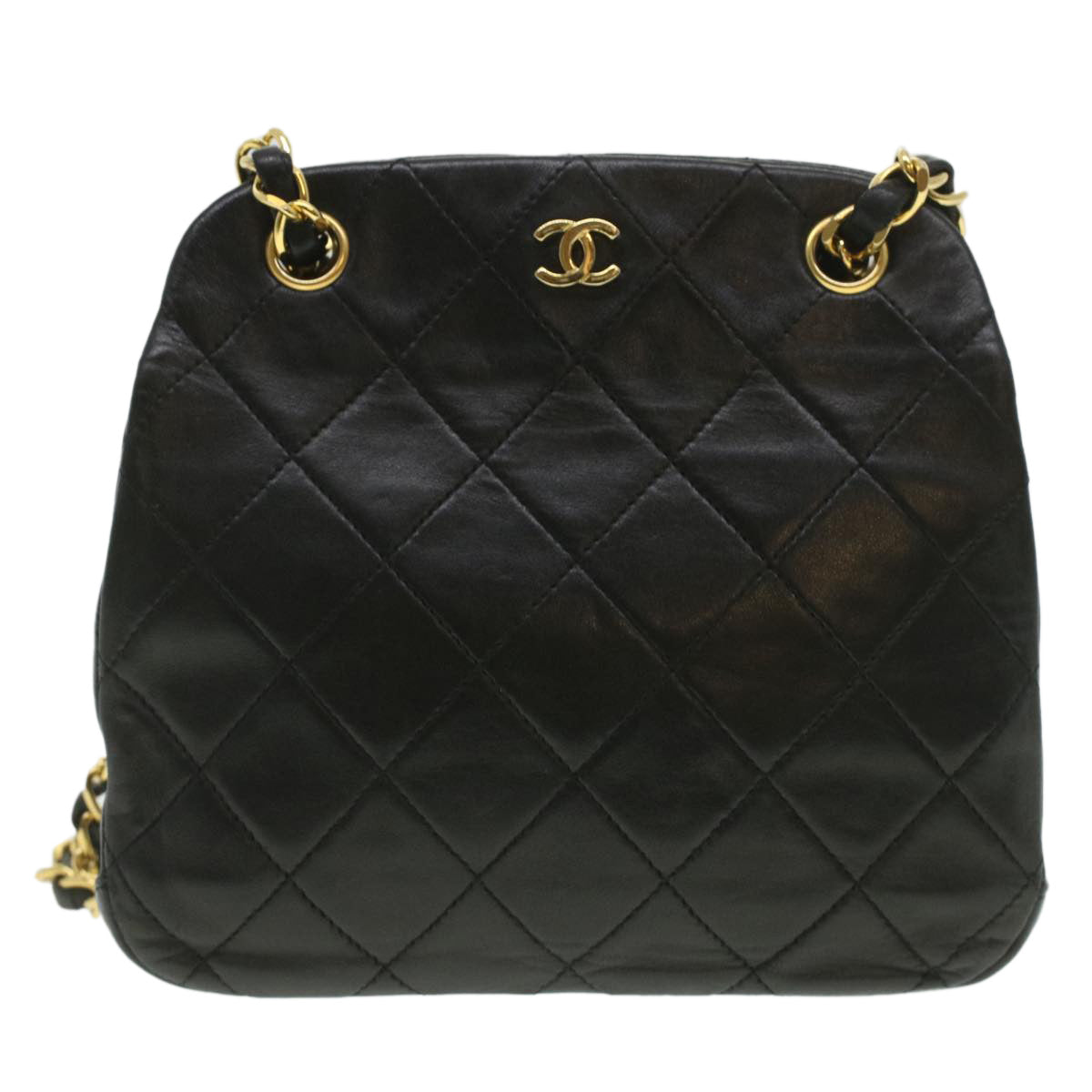 CHANEL Matelasse Clasp Chain Shoulder Bag Lamb Skin Black CC kk164