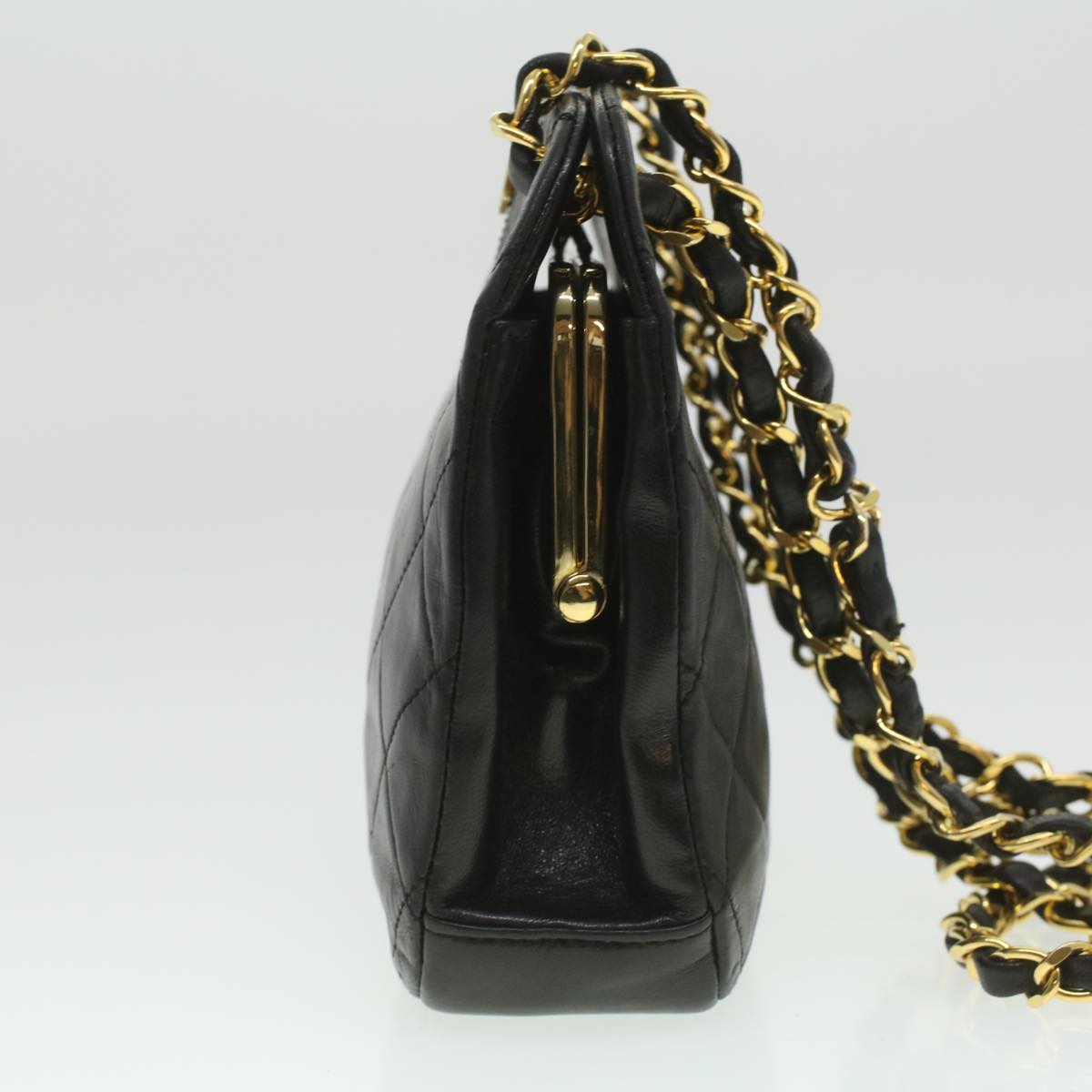 CHANEL Matelasse Clasp Chain Shoulder Bag Lamb Skin Black CC kk164