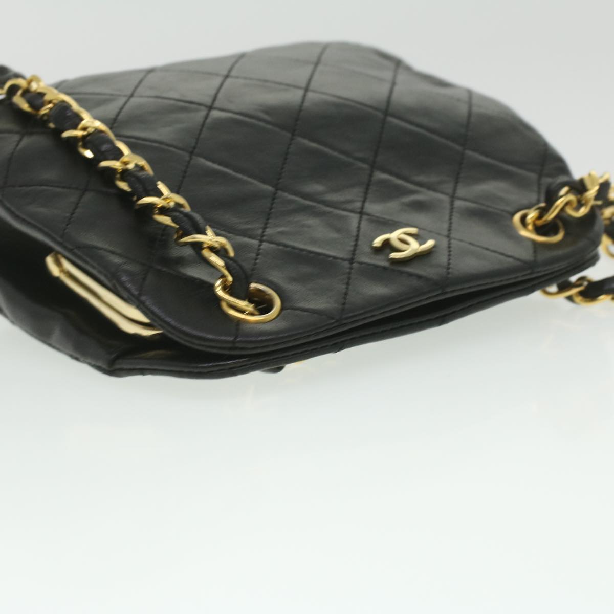 CHANEL Matelasse Clasp Chain Shoulder Bag Lamb Skin Black CC kk164