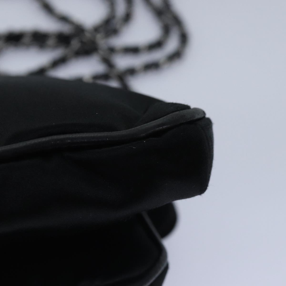 CHANEL Turn Lock Chain Shoulder Bag Satin Silver Black CC kk287