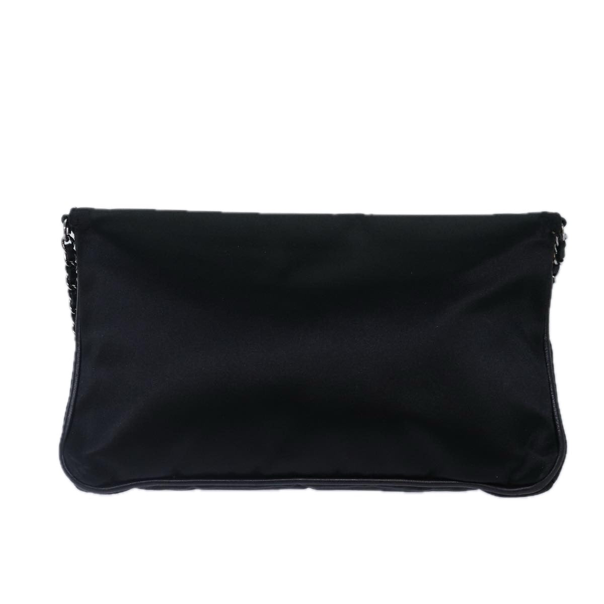 CHANEL Turn Lock Chain Shoulder Bag Satin Silver Black CC kk287