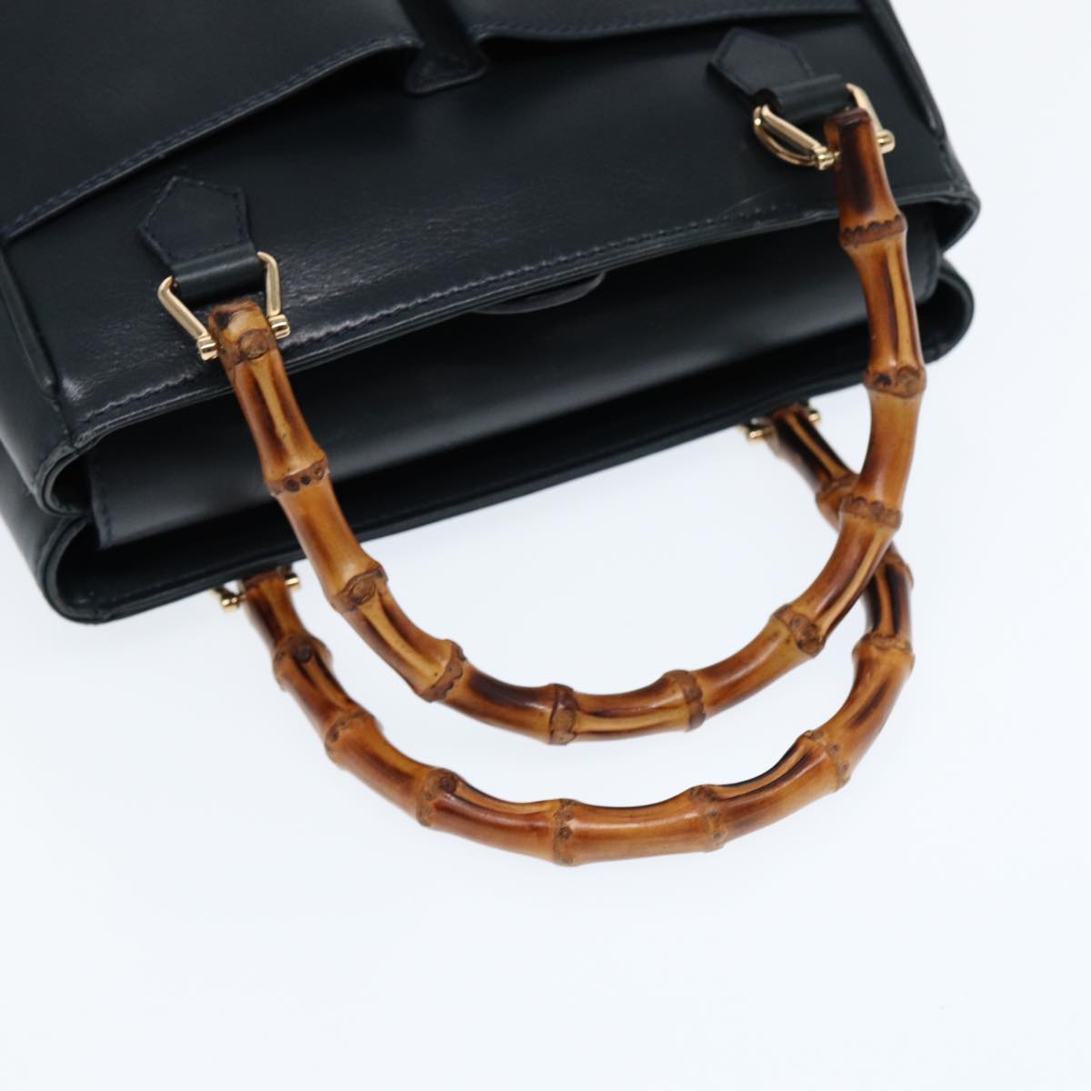 GUCCI Bamboo Hand Bag Leather 2way Navy Gold 000 122 0316 kk290