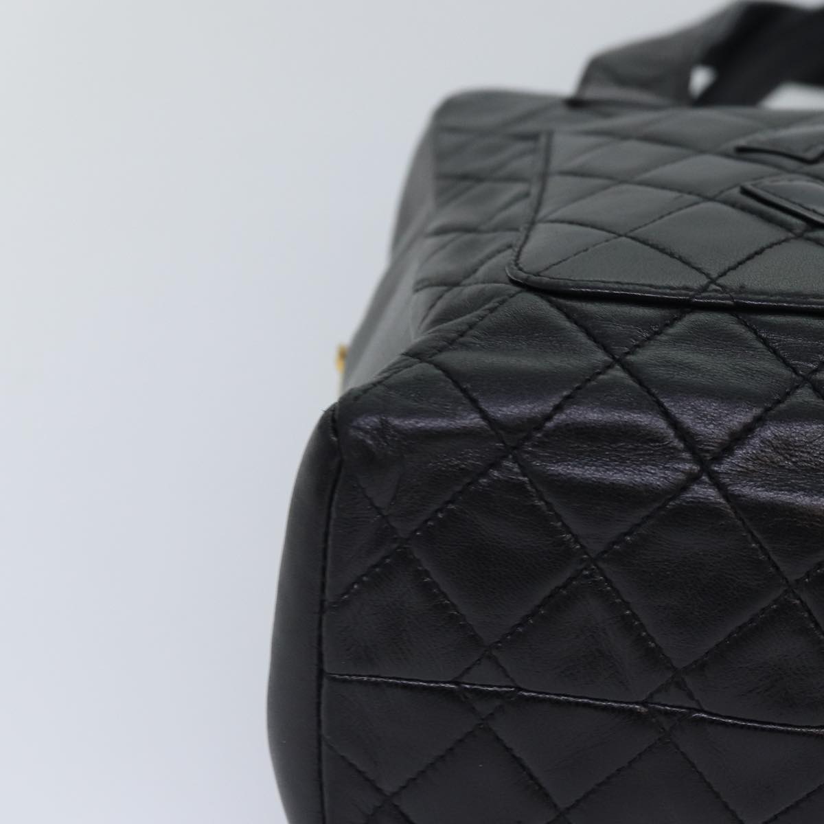 CHANEL Matelasse COCO Mark Hand Bag Lamb Skin Black Gold CC kk300