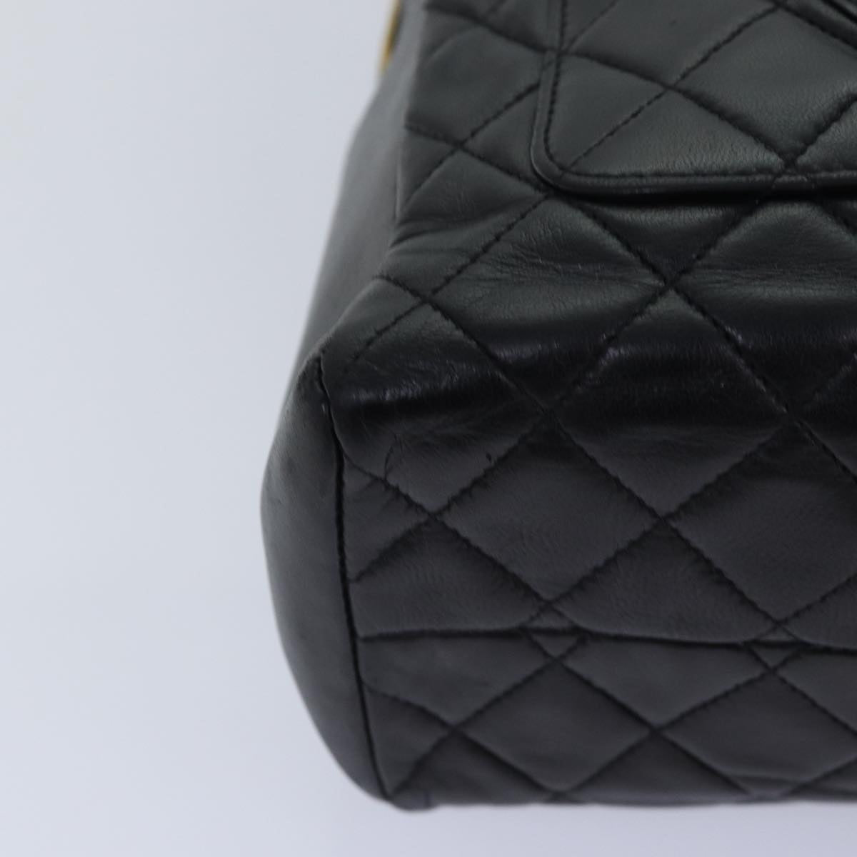 CHANEL Matelasse COCO Mark Hand Bag Lamb Skin Black Gold CC kk300