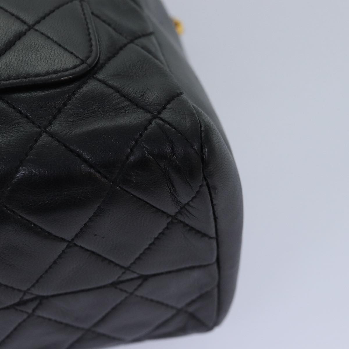 CHANEL Matelasse COCO Mark Hand Bag Lamb Skin Black Gold CC kk300
