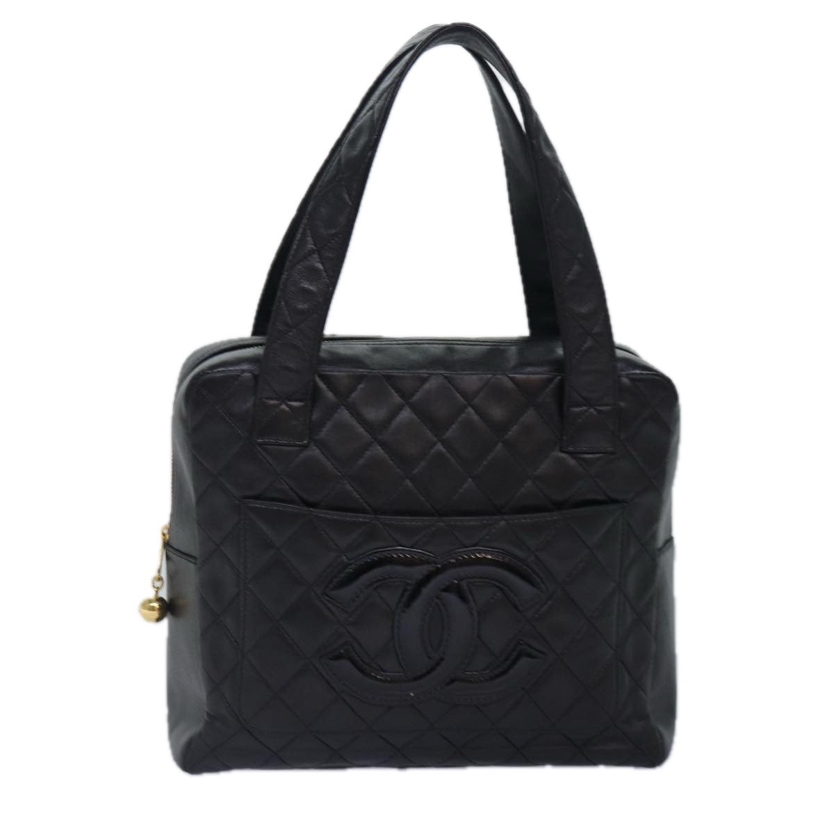 CHANEL Matelasse COCO Mark Hand Bag Lamb Skin Black Gold CC kk300