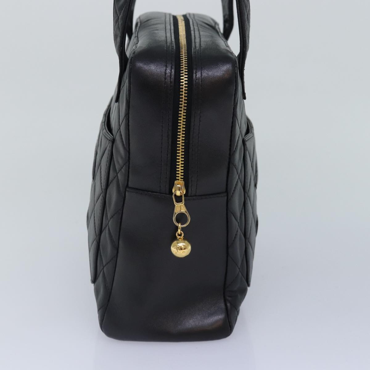 CHANEL Matelasse COCO Mark Hand Bag Lamb Skin Black Gold CC kk300