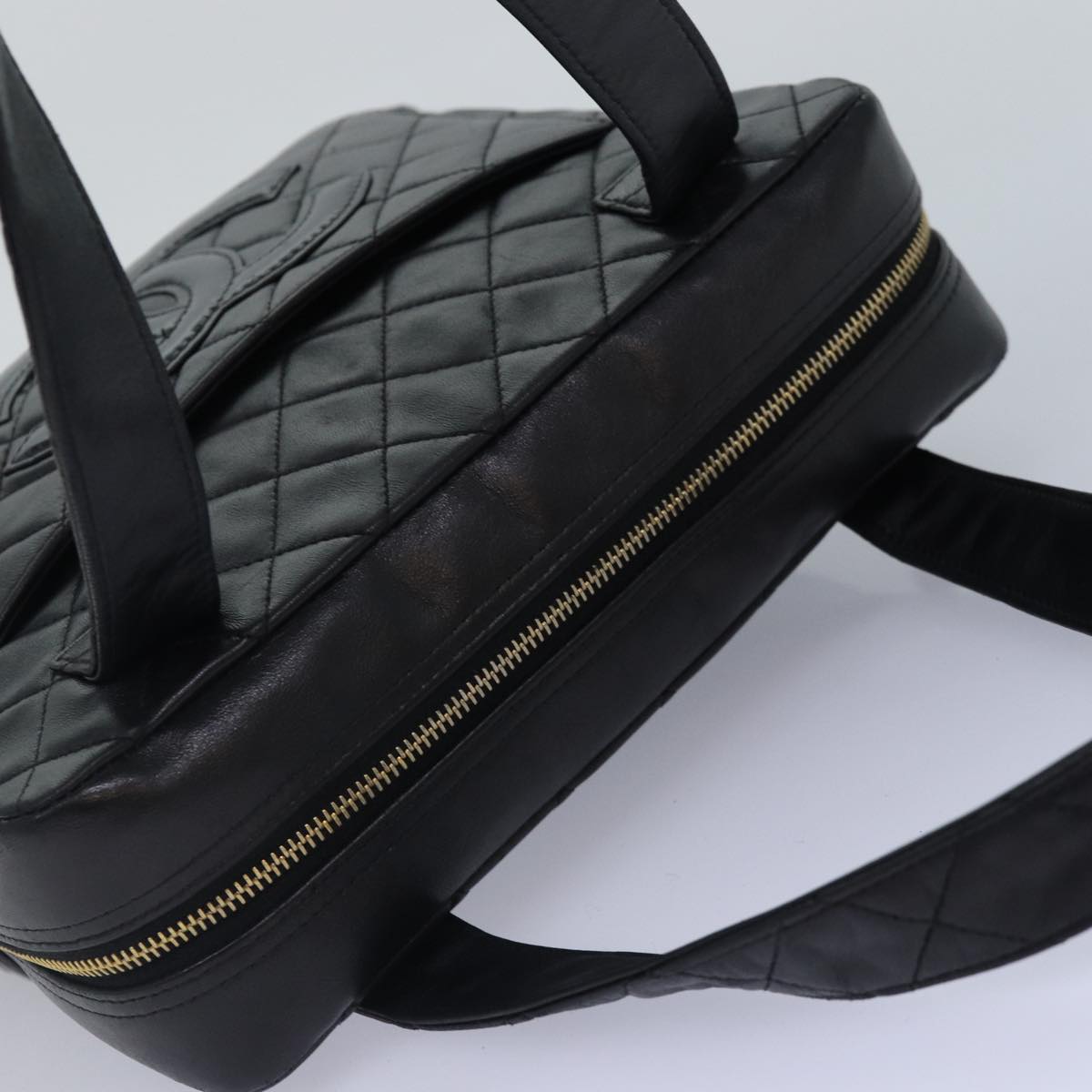 CHANEL Matelasse COCO Mark Hand Bag Lamb Skin Black Gold CC kk300