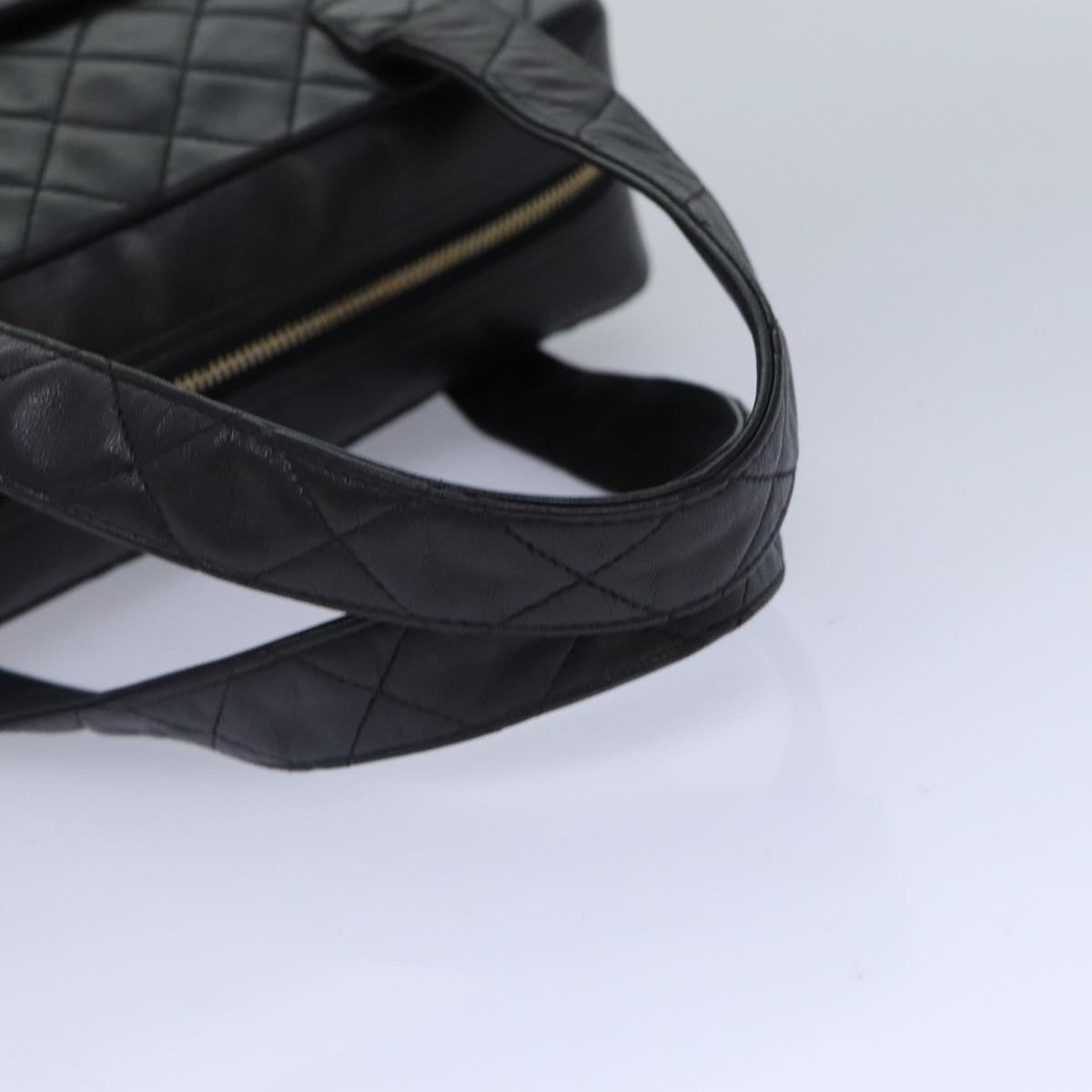 CHANEL Matelasse COCO Mark Hand Bag Lamb Skin Black Gold CC kk300