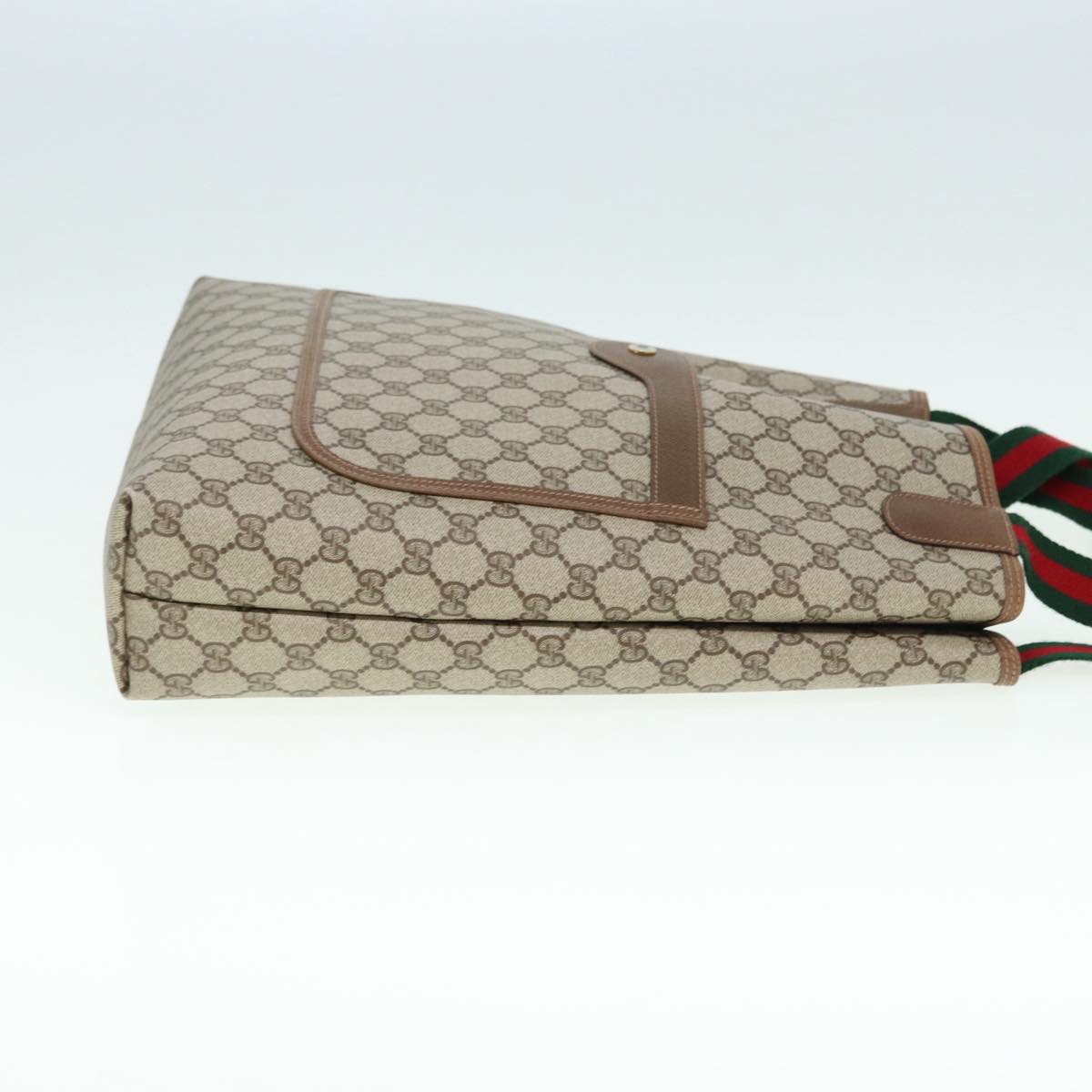 GUCCI GG Canvas Web Sherry Line Tote Bag PVC Leather Beige Green Red kk302