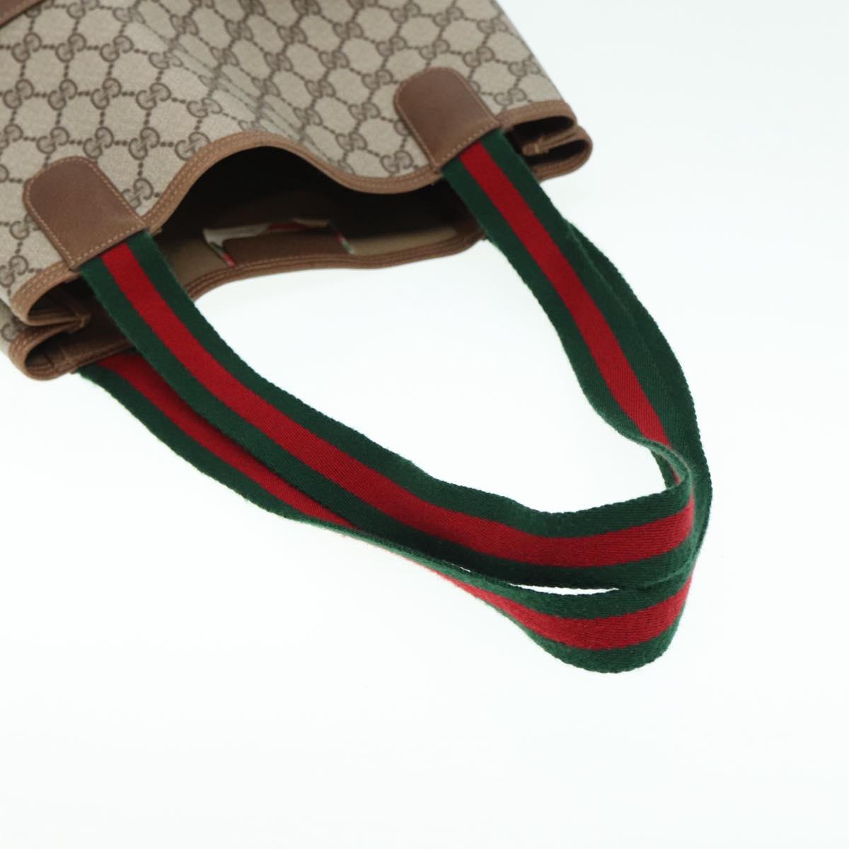 GUCCI GG Canvas Web Sherry Line Tote Bag PVC Leather Beige Green Red kk302