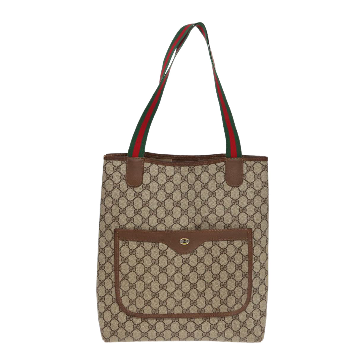 GUCCI GG Canvas Web Sherry Line Tote Bag PVC Leather Beige Green Red kk304