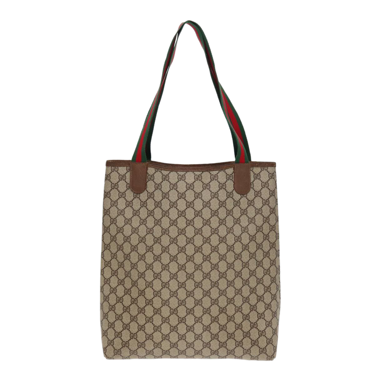 GUCCI GG Canvas Web Sherry Line Tote Bag PVC Leather Beige Green Red kk304