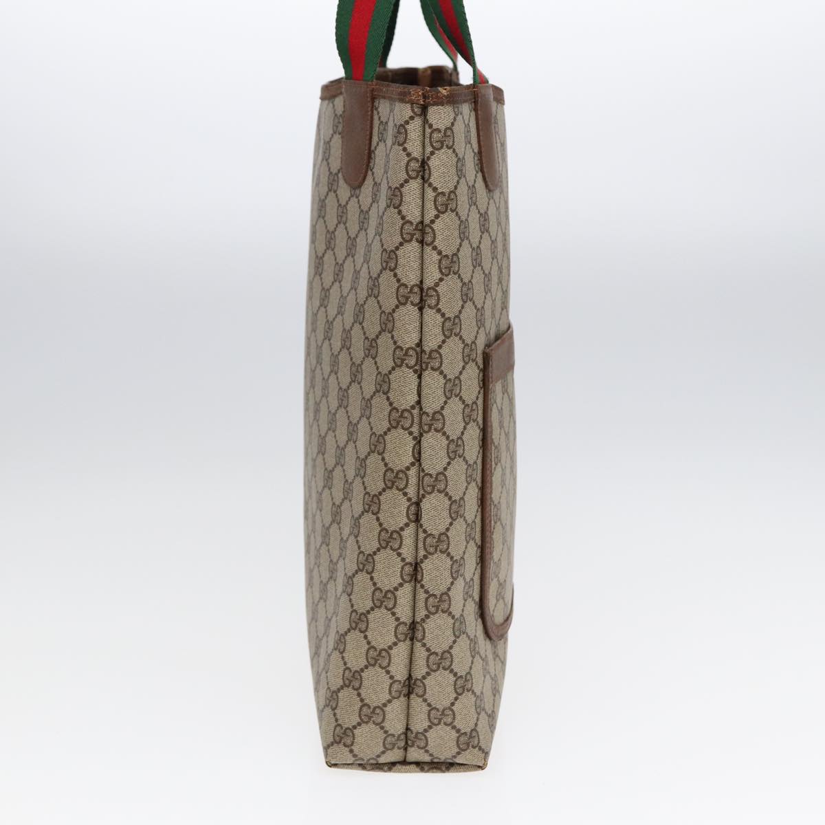 GUCCI GG Canvas Web Sherry Line Tote Bag PVC Leather Beige Green Red kk304