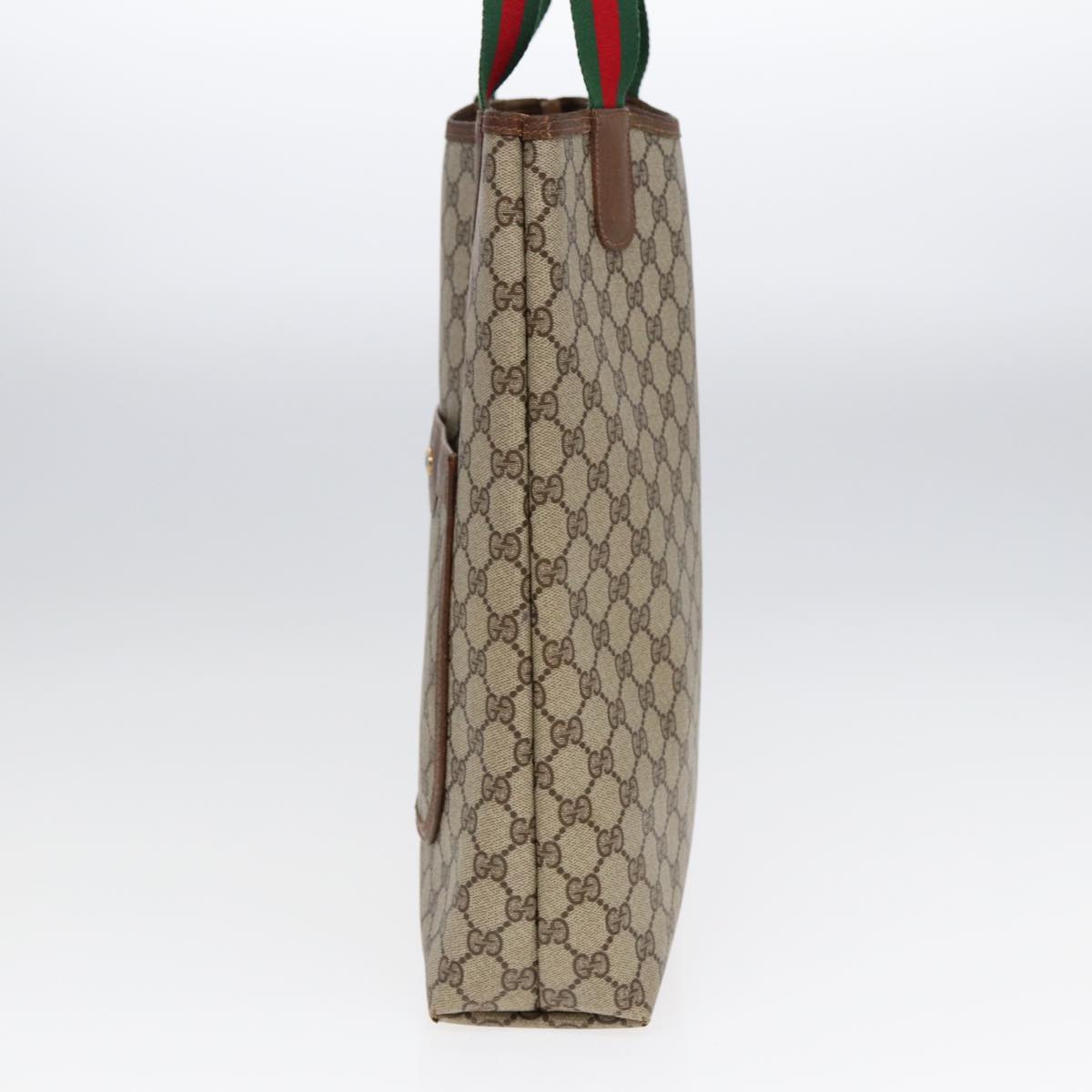 GUCCI GG Canvas Web Sherry Line Tote Bag PVC Leather Beige Green Red kk304