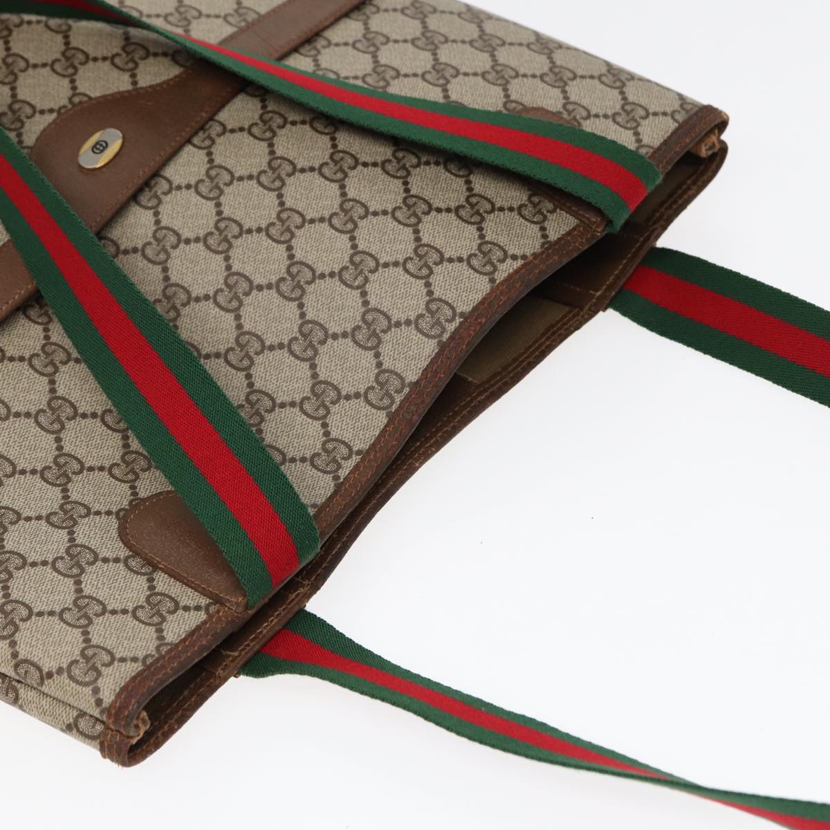 GUCCI GG Canvas Web Sherry Line Tote Bag PVC Leather Beige Green Red kk304