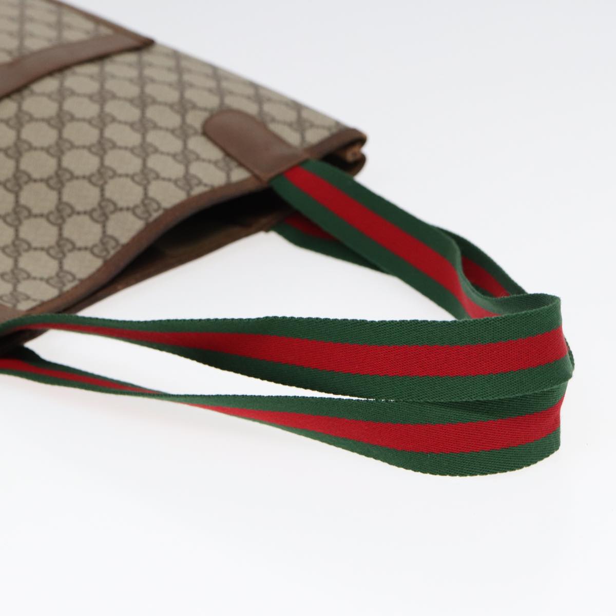 GUCCI GG Canvas Web Sherry Line Tote Bag PVC Leather Beige Green Red kk304
